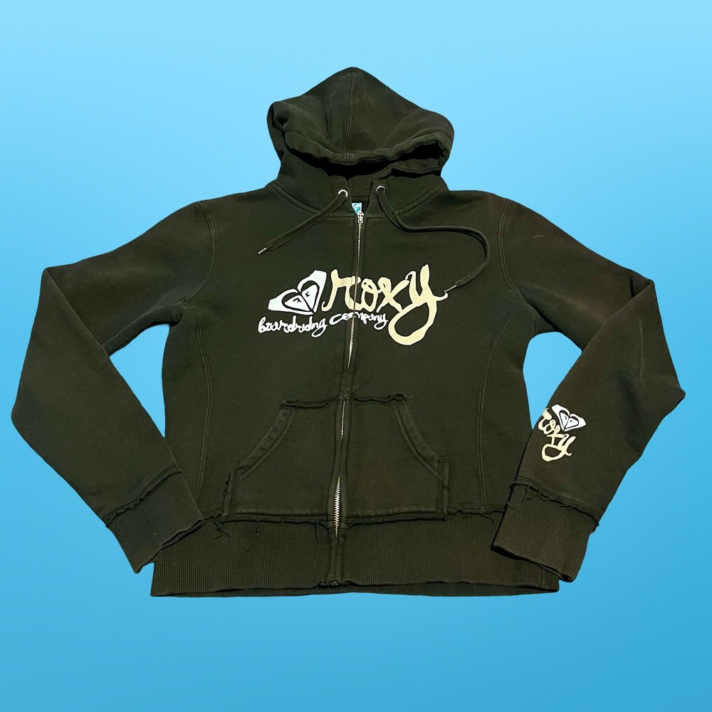 Roxy Boardriding Company Black Full Zip Graphic Hoodie Y2K Surf Large